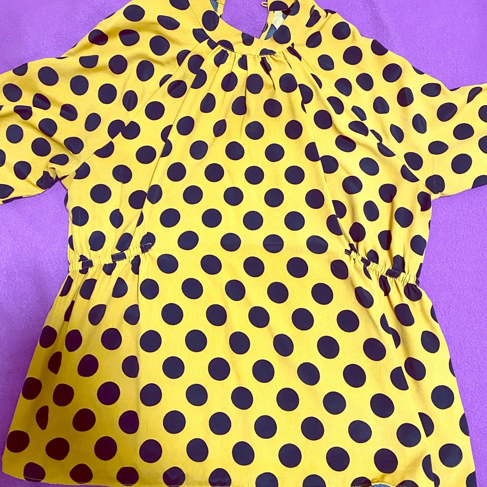 mustard with black polka dot